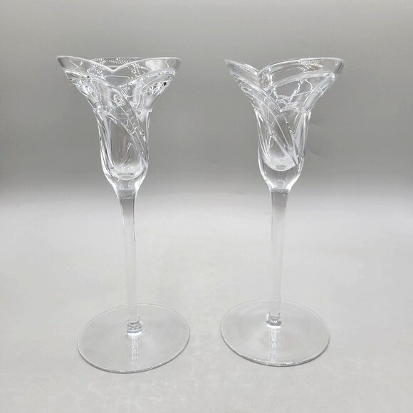 Rogaska Maestro Crystal Art Nouveau Style Light Candlesticks Pair Set of 2 - Picture 2 of 6
